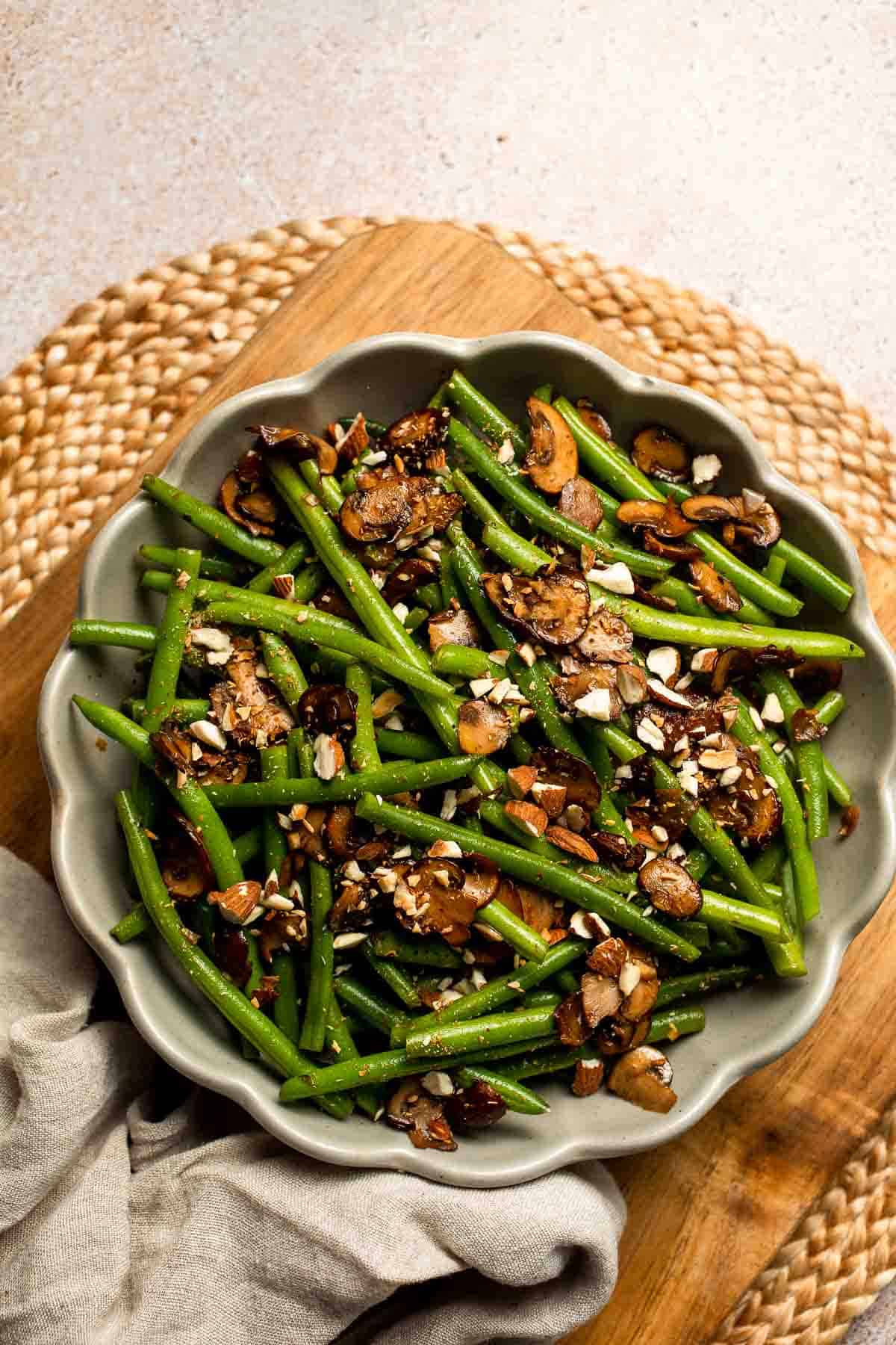 Sautéed Green Beans and Mushrooms are garlicky, buttery, and ready in 25 minutes — a flavorful side dish for any meal. | aheadofthyme.com