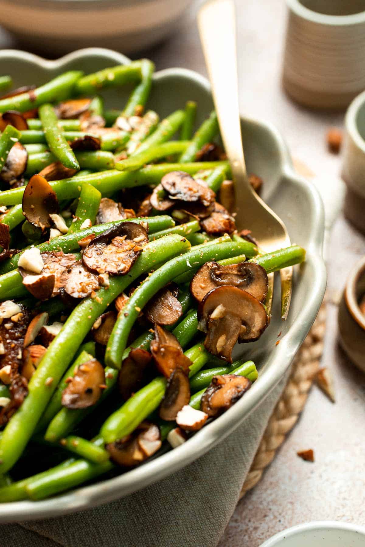 Sautéed Green Beans and Mushrooms are garlicky, buttery, and ready in 25 minutes — a flavorful side dish for any meal. | aheadofthyme.com