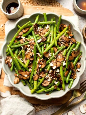 Sautéed Green Beans and Mushrooms are garlicky, buttery, and ready in 25 minutes - a flavorful side dish for any meal. | aheadofthyme.com