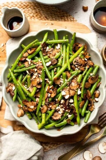 Sautéed Green Beans and Mushrooms are garlicky, buttery, and ready in 25 minutes — a flavorful side dish for any meal. | aheadofthyme.com
