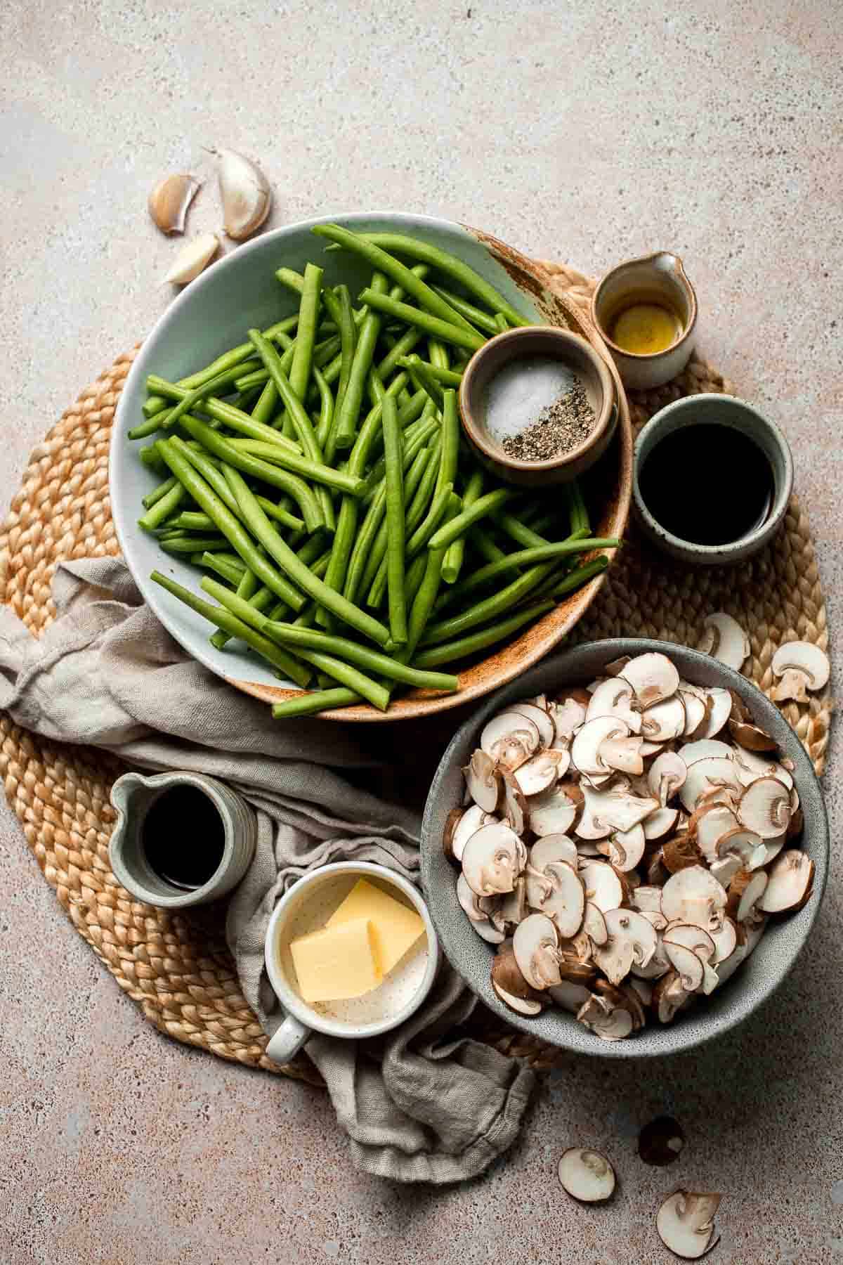 Sautéed Green Beans and Mushrooms are garlicky, buttery, and ready in 25 minutes — a flavorful side dish for any meal. | aheadofthyme.com
