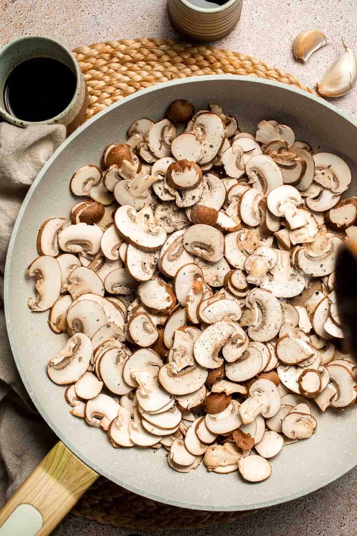 Sautéed Green Beans and Mushrooms are garlicky, buttery, and ready in 25 minutes — a flavorful side dish for any meal. | aheadofthyme.com