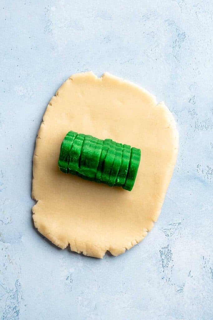 Easy slice and bake Christmas cookies with buttery dough and festive colors, perfect for make ahead holiday baking. | aheadofthyme.com