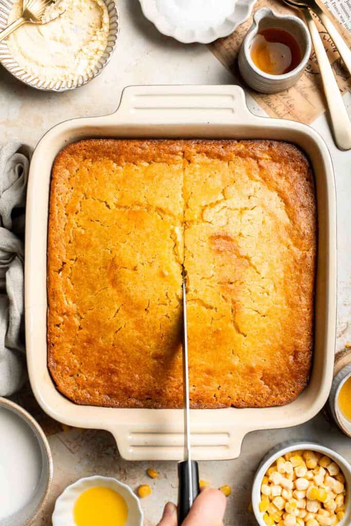 Soft, buttery, and comforting, this Southern Spoon Bread is part cornbread, part casserole. Perfectly fluffy and easy to make for any meal. | aheadofthyme.com