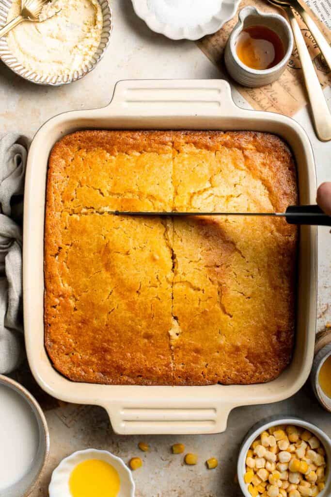 Soft, buttery, and comforting, this Southern Spoon Bread is part cornbread, part casserole. Perfectly fluffy and easy to make for any meal. | aheadofthyme.com