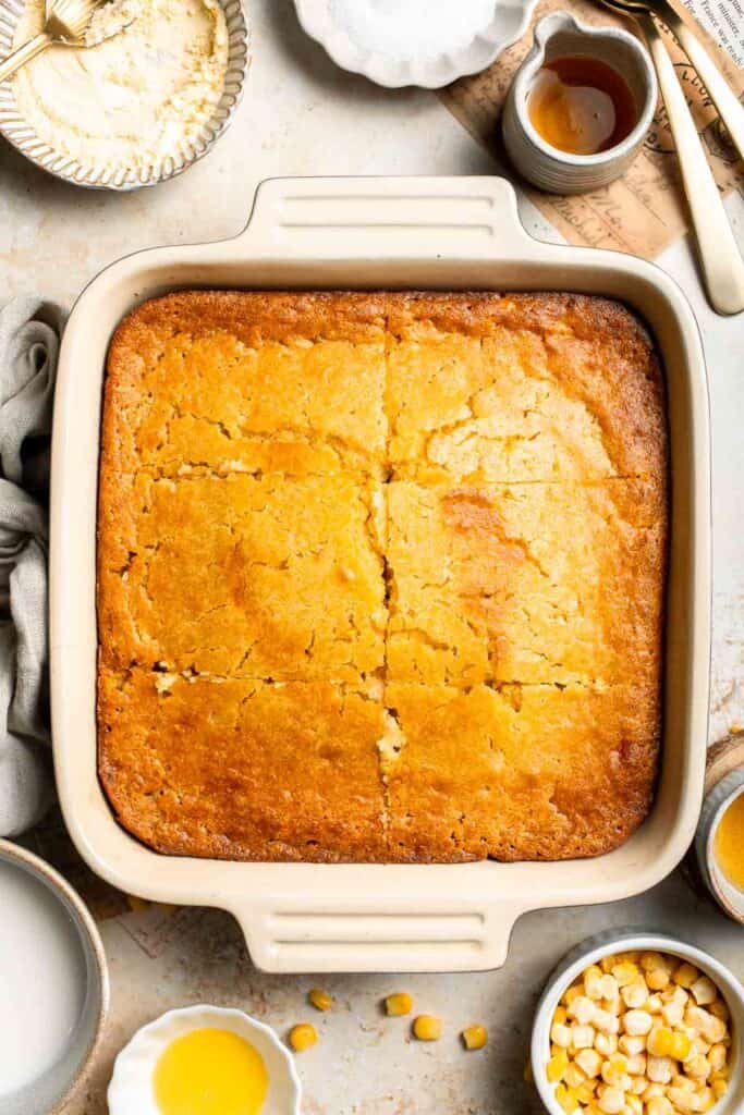 Soft, buttery, and comforting, this Southern Spoon Bread is part cornbread, part casserole. Perfectly fluffy and easy to make for any meal. | aheadofthyme.com
