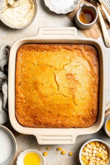 Soft, buttery, and comforting, this Southern Spoon Bread is part cornbread, part casserole. Perfectly fluffy and easy to make for any meal. | aheadofthyme.com