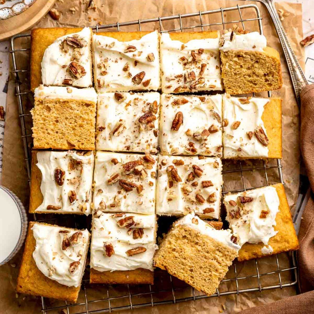 Sweet Potato Cake with Cream Cheese Frosting is soft, moist, and full of warm spice. It's a cozy fall dessert everyone will love. | aheadofthyme.com