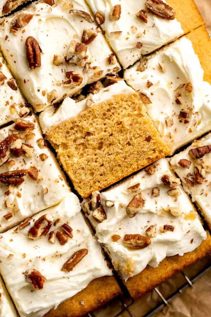 Sweet Potato Cake with Cream Cheese Frosting is soft, moist, and full of warm spice. It's a cozy fall dessert everyone will love. | aheadofthyme.com