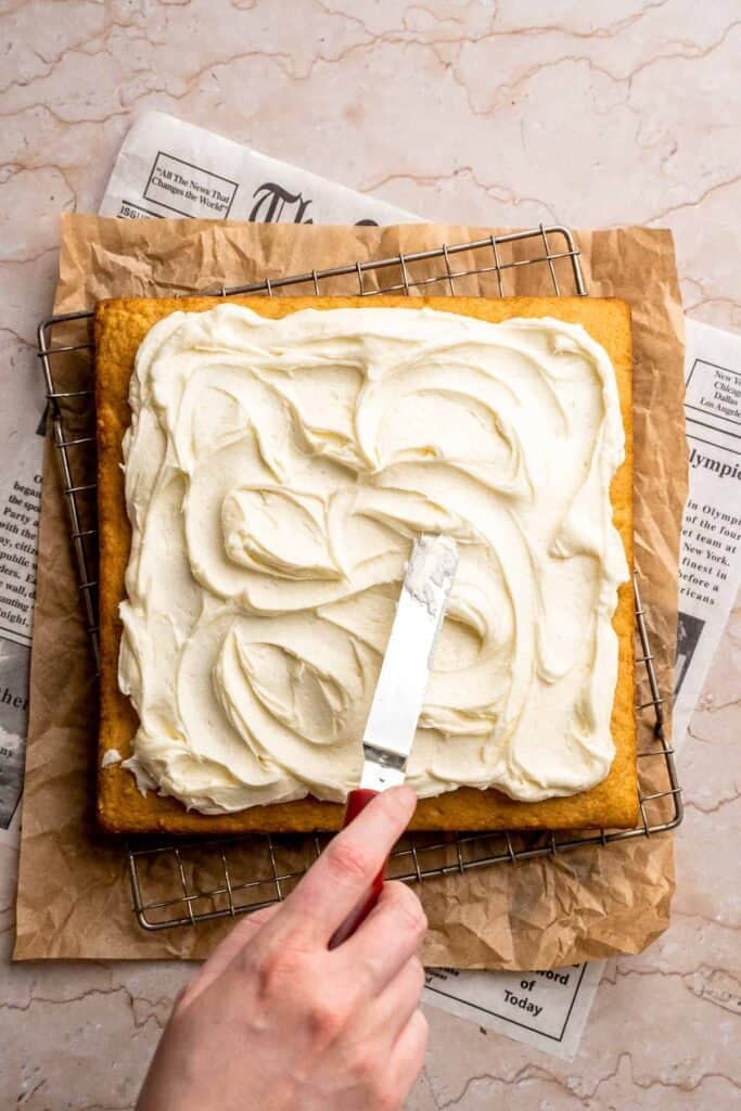 Sweet Potato Cake with Cream Cheese Frosting is soft, moist, and full of warm spice. It's a cozy fall dessert everyone will love. | aheadofthyme.com