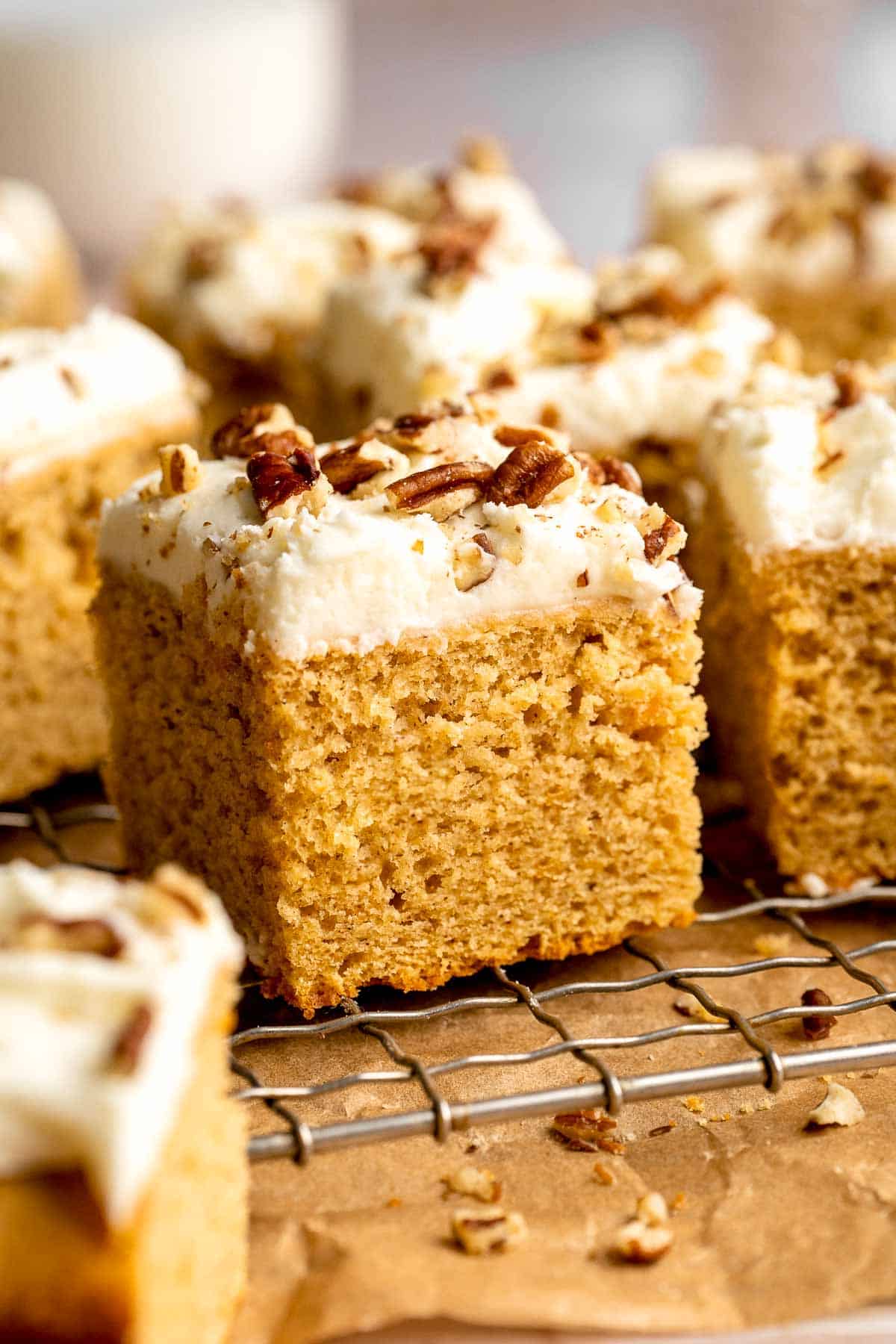 Sweet Potato Cake with Cream Cheese Frosting is soft, moist, and full of warm spice. It's a cozy fall dessert everyone will love. | aheadofthyme.com