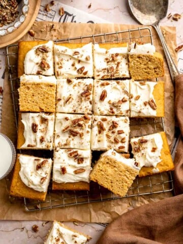 Sweet Potato Cake with Cream Cheese Frosting is soft, moist, and full of warm spice. It's a cozy fall dessert everyone will love. | aheadofthyme.com