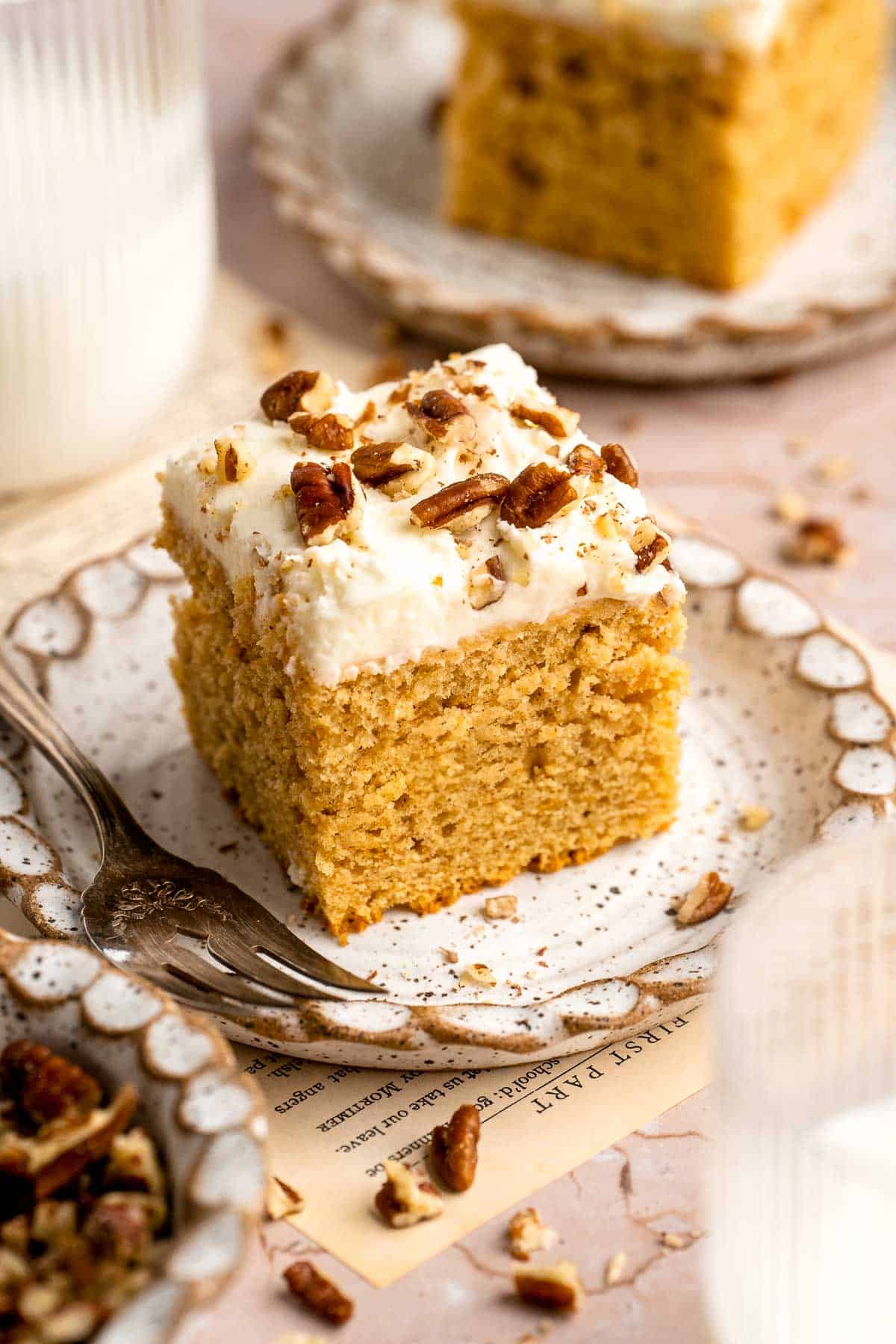 Sweet Potato Cake with Cream Cheese Frosting is soft, moist, and full of warm spice. It's a cozy fall dessert everyone will love. | aheadofthyme.com