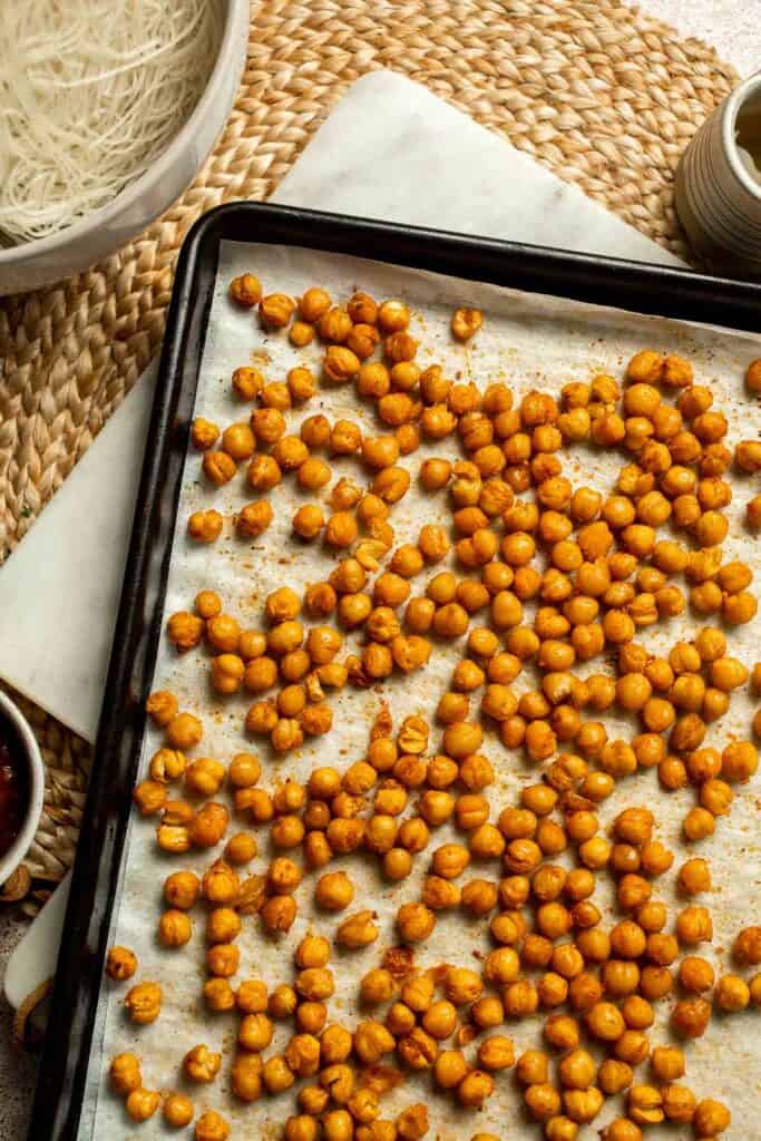 Creamy Thai Coconut Soup with Chickpeas is a cozy, protein-packed vegetarian noodle soup with a rich coconut curry broth and bold flavor. | aheadofthyme.com