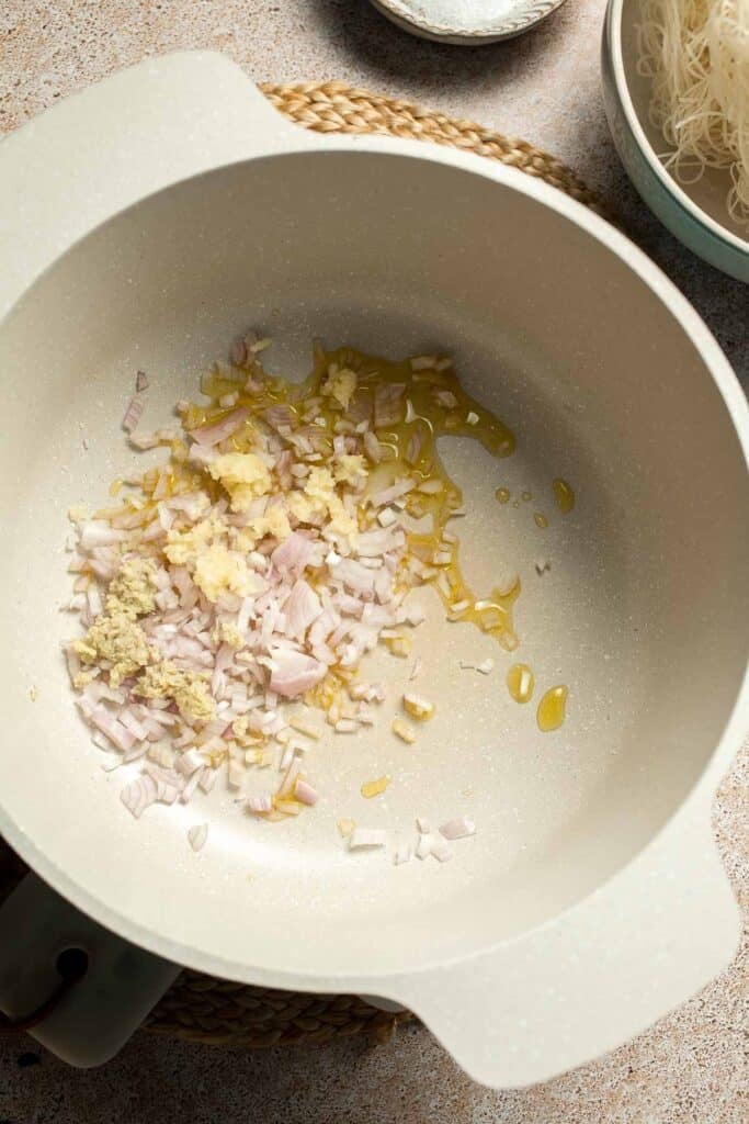 Creamy Thai Coconut Soup with Chickpeas is a cozy, protein-packed vegetarian noodle soup with a rich coconut curry broth and bold flavor. | aheadofthyme.com