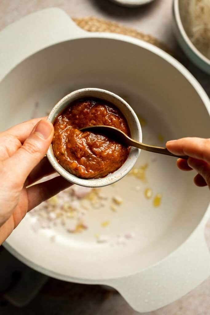 Creamy Thai Coconut Soup with Chickpeas is a cozy, protein-packed vegetarian noodle soup with a rich coconut curry broth and bold flavor. | aheadofthyme.com