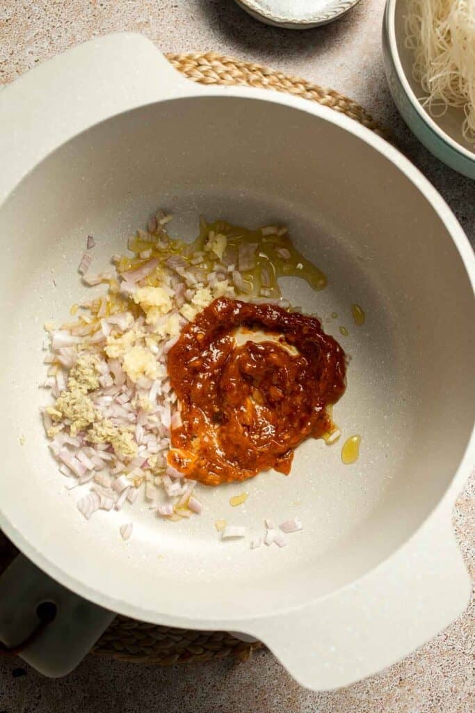 Creamy Thai Coconut Soup with Chickpeas is a cozy, protein-packed vegetarian noodle soup with a rich coconut curry broth and bold flavor. | aheadofthyme.com