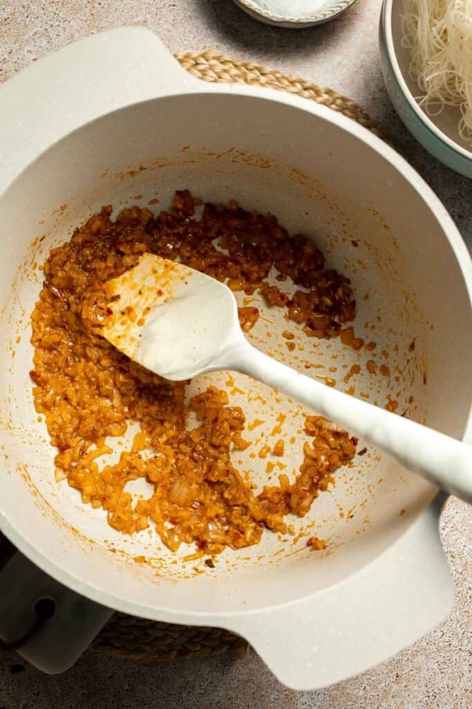 Creamy Thai Coconut Soup with Chickpeas is a cozy, protein-packed vegetarian noodle soup with a rich coconut curry broth and bold flavor. | aheadofthyme.com