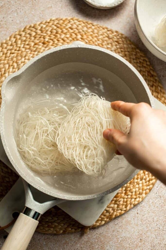 Creamy Thai Coconut Soup with Chickpeas is a cozy, protein-packed vegetarian noodle soup with a rich coconut curry broth and bold flavor. | aheadofthyme.com