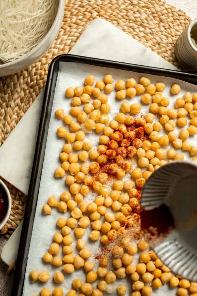 Creamy Thai Coconut Soup with Chickpeas is a cozy, protein-packed vegetarian noodle soup with a rich coconut curry broth and bold flavor. | aheadofthyme.com