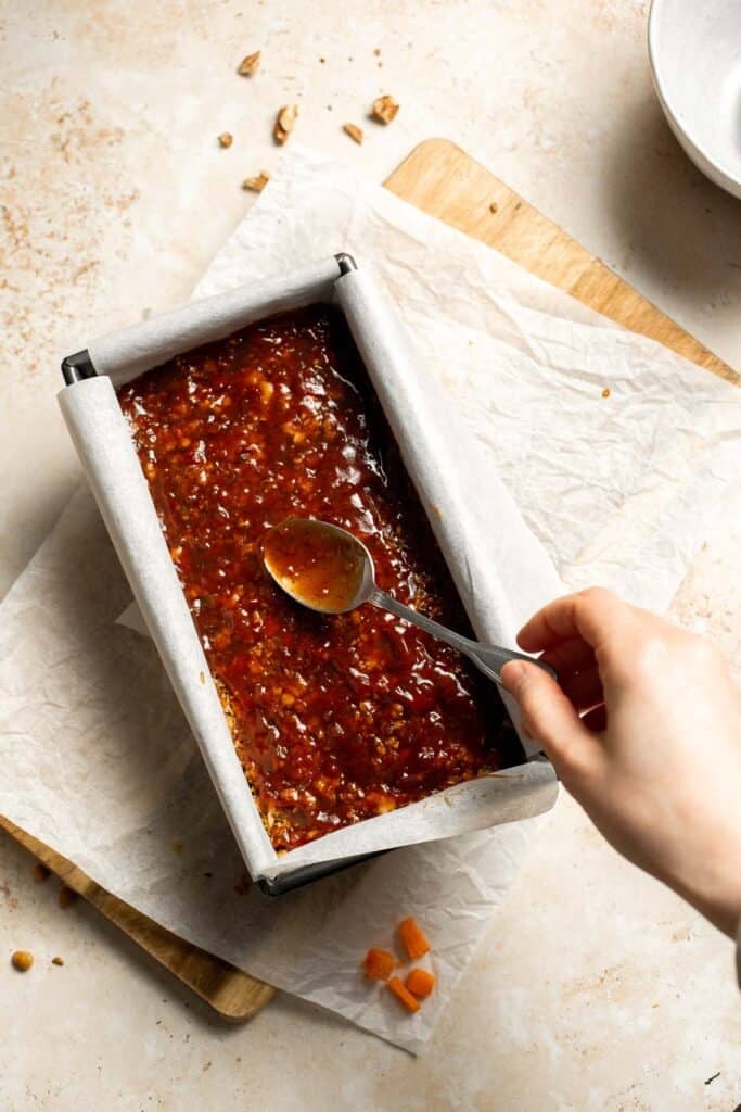 Vegetarian Meatloaf made with lentils, mushrooms, vegetables, and walnuts is hearty, flavorful, and satisfying with a sweet tangy glaze. | aheadofthyme.com
