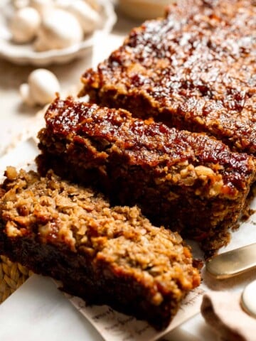 Vegetarian Meatloaf made with lentils, mushrooms, vegetables, and walnuts is hearty, flavorful, and satisfying with a sweet tangy glaze. | aheadofthyme.com