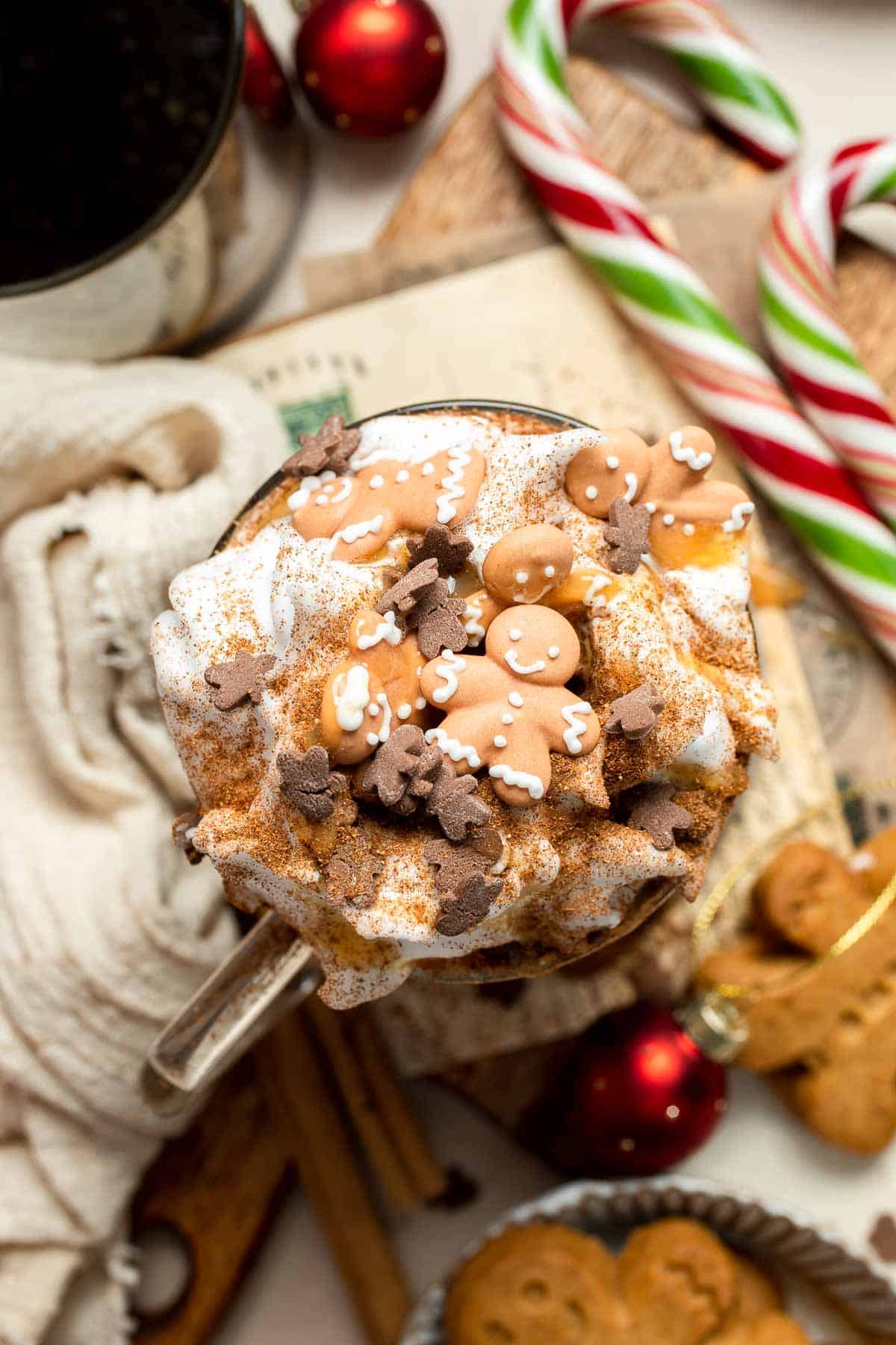 Cozy homemade gingerbread latte recipe made with homemade gingerbread syrup, espresso, warm spices, and steamed milk. | aheadofthyme.com