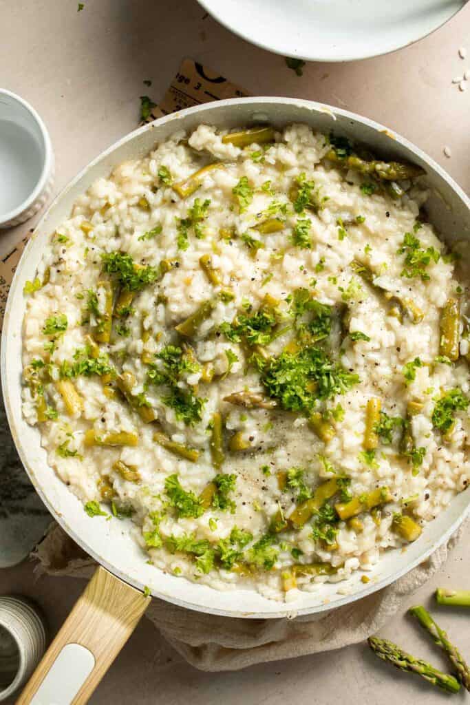 Creamy lemon asparagus risotto with Parmesan, bright spring flavors, and simple steps. Easy, elegant, and perfect for weeknight or entertaining meals. | aheadofthyme.com
