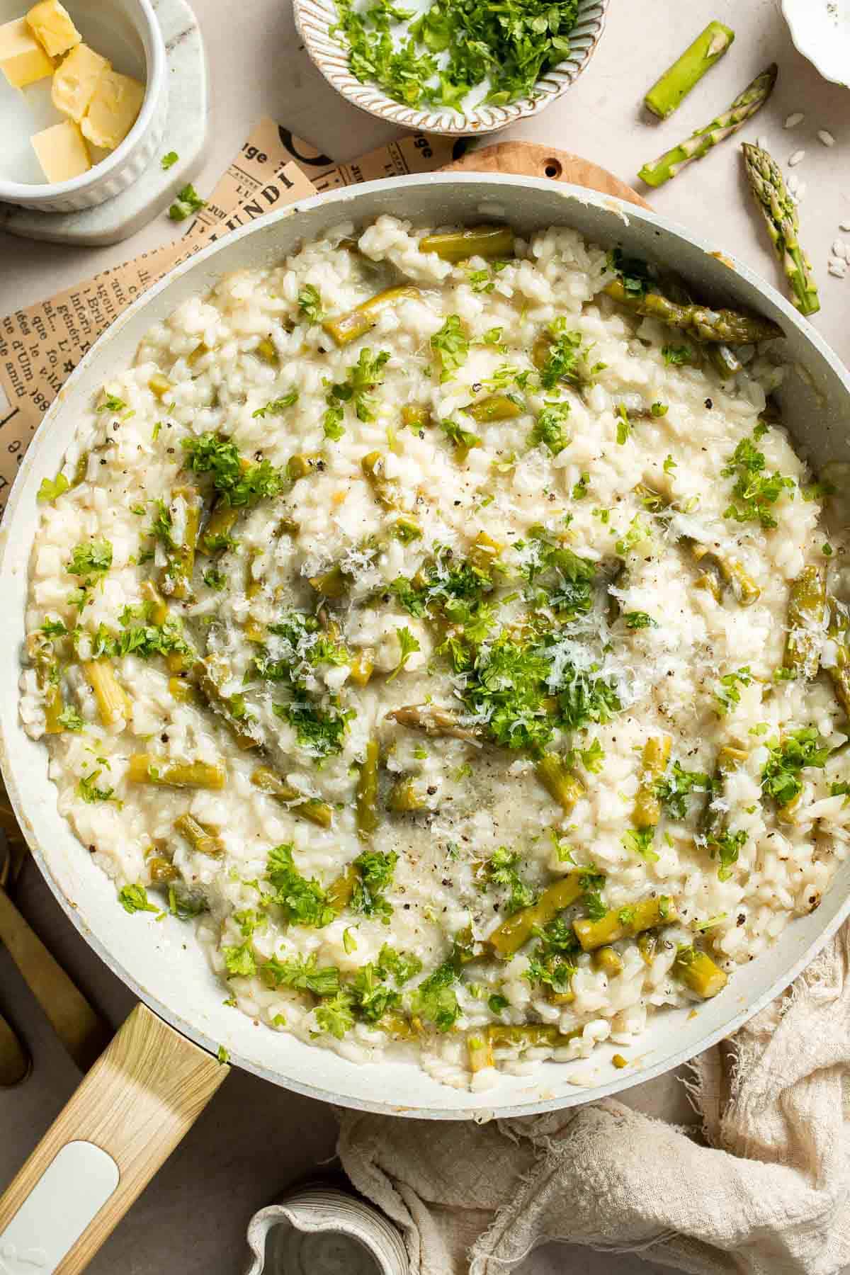 Creamy lemon asparagus risotto with Parmesan, bright spring flavors, and simple steps. Easy, elegant, and perfect for weeknight or entertaining meals. | aheadofthyme.com