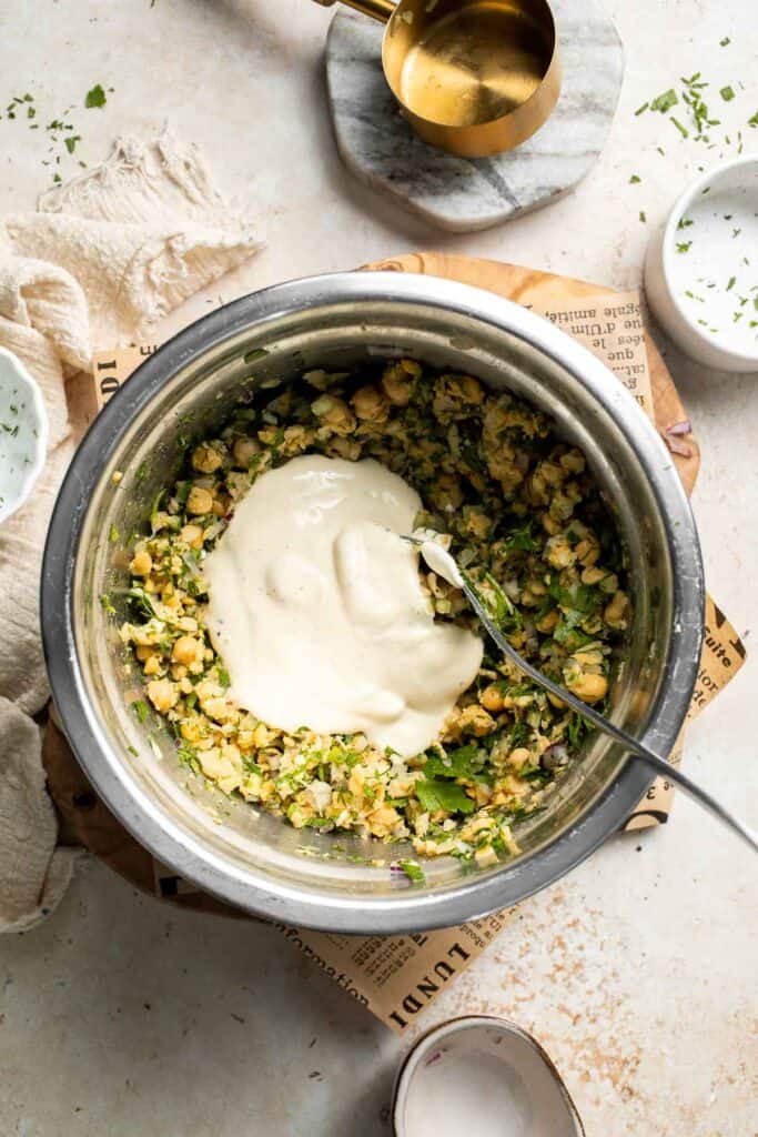 Vegan chickpea salad sandwich made with simple ingredients, creamy texture, and fresh herbs. Easy, healthy chickpea tuna salad alternative. | aheadofthyme.com