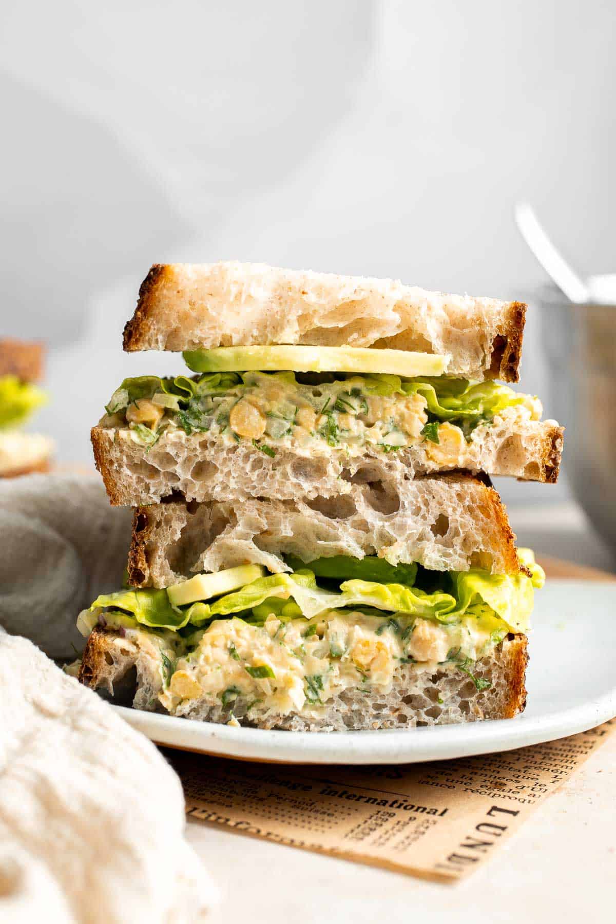 Vegan chickpea salad sandwich made with simple ingredients, creamy texture, and fresh herbs. Easy, healthy chickpea tuna salad alternative. | aheadofthyme.com