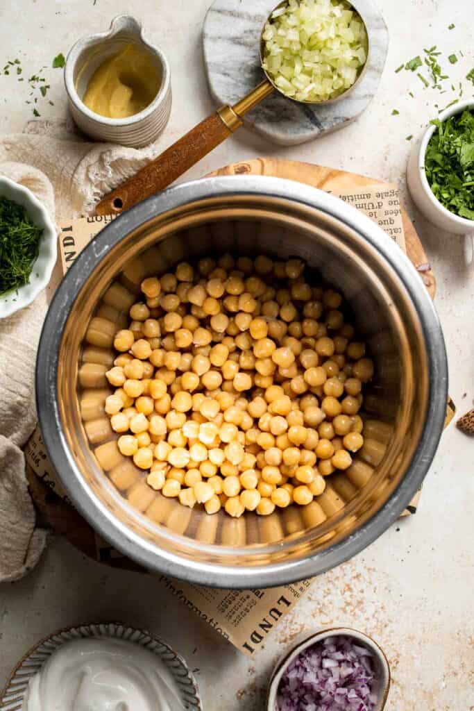 Vegan chickpea salad sandwich made with simple ingredients, creamy texture, and fresh herbs. Easy, healthy chickpea tuna salad alternative. | aheadofthyme.com