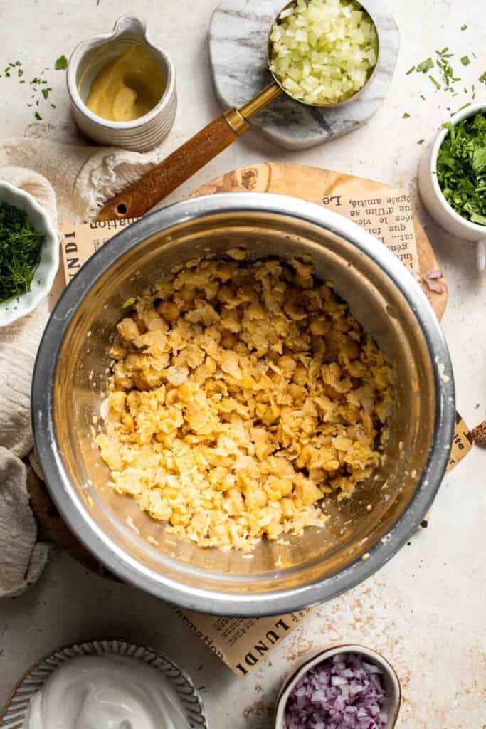 Vegan chickpea salad sandwich made with simple ingredients, creamy texture, and fresh herbs. Easy, healthy chickpea tuna salad alternative. | aheadofthyme.com