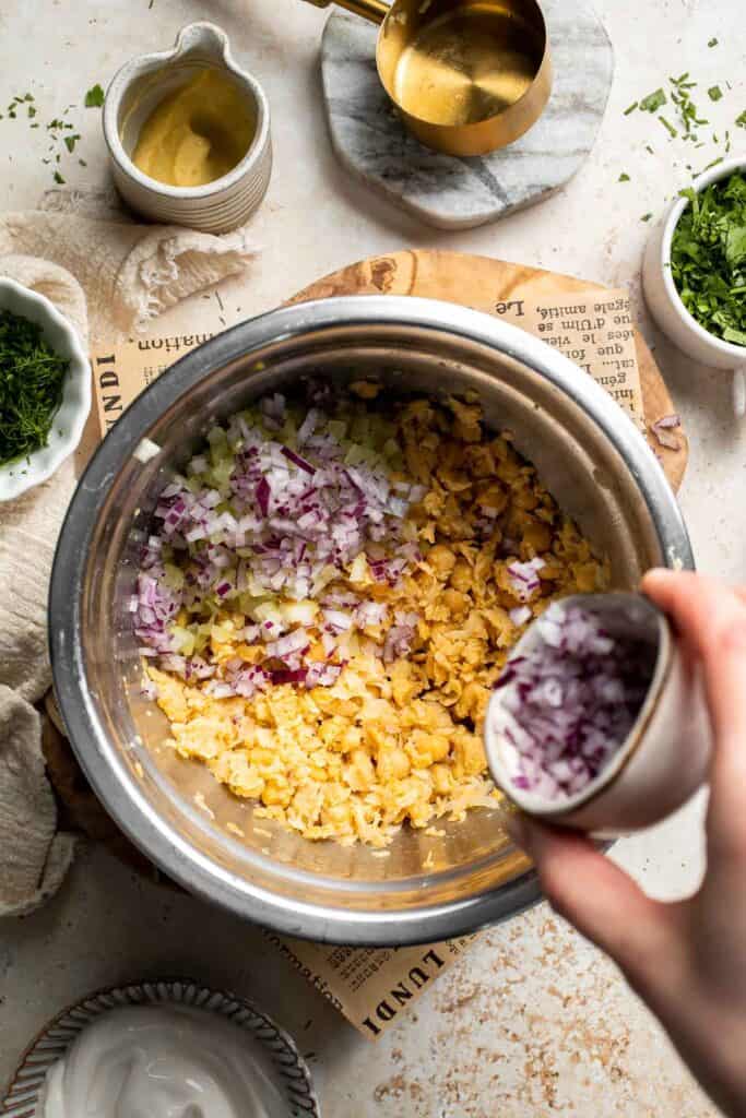 Vegan chickpea salad sandwich made with simple ingredients, creamy texture, and fresh herbs. Easy, healthy chickpea tuna salad alternative. | aheadofthyme.com