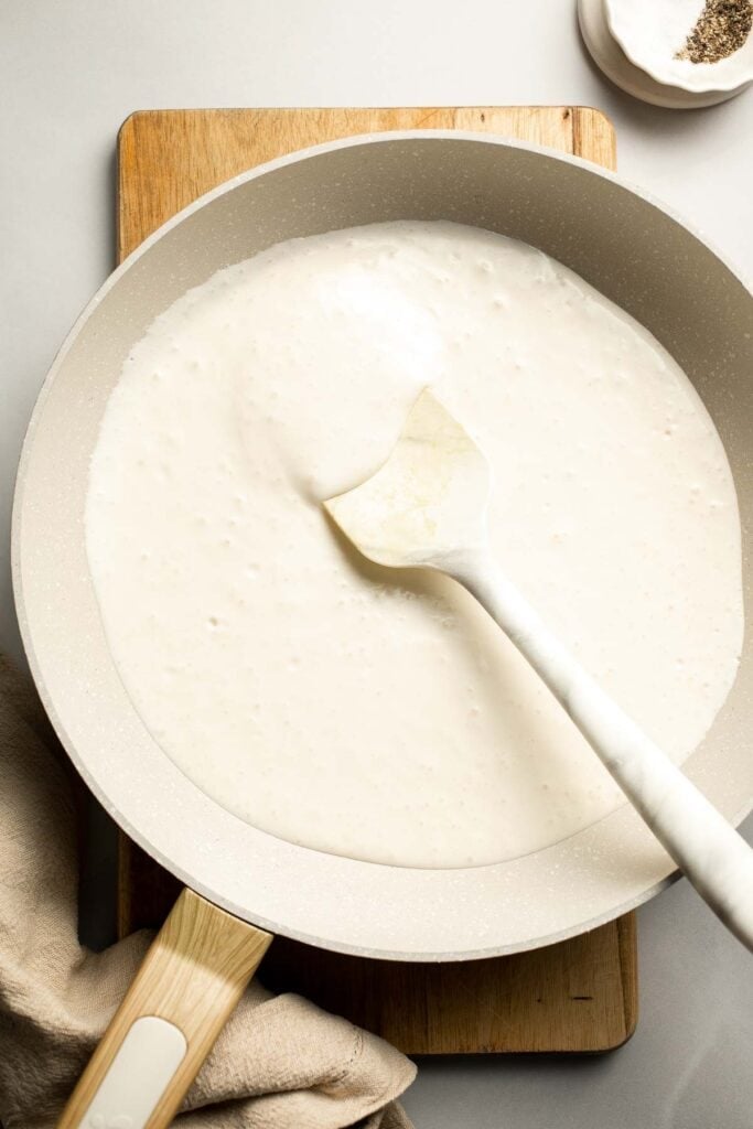 Creamy cottage cheese alfredo pasta made with simple ingredients, high protein, lighter than traditional alfredo, and ready in 20 minutes. | aheadofthyme.com