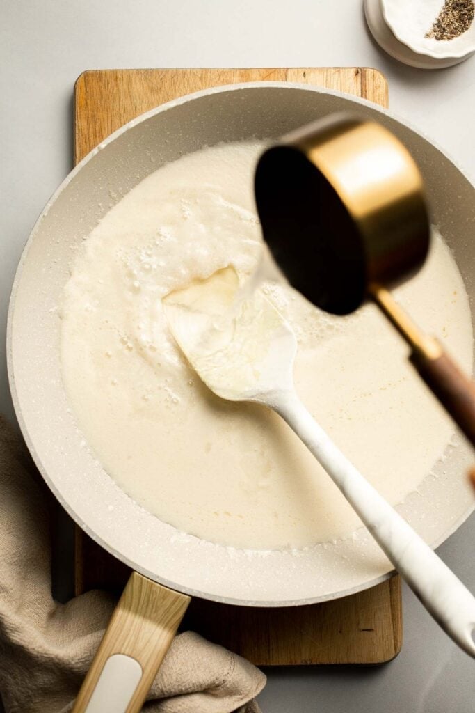 Creamy cottage cheese alfredo pasta made with simple ingredients, high protein, lighter than traditional alfredo, and ready in 20 minutes. | aheadofthyme.com