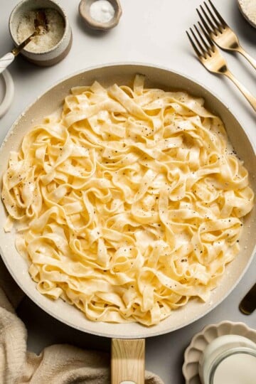 Creamy cottage cheese alfredo pasta made with simple ingredients, high protein, lighter than traditional alfredo, and ready in 20 minutes. | aheadofthyme.com