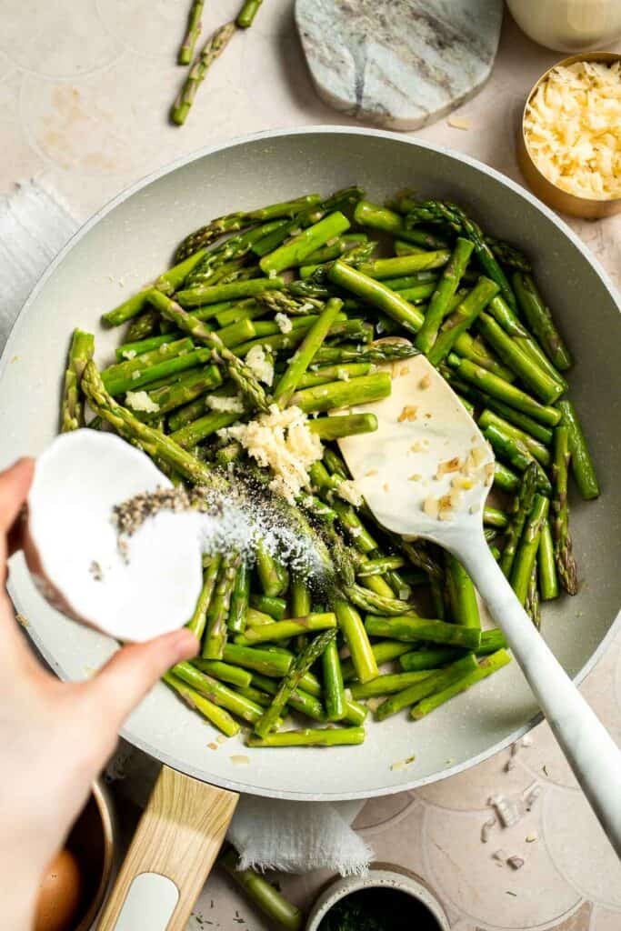 Creamy asparagus quiche with Gruyère cheese, flaky crust, and fresh dill, perfect for spring brunch, meal prep, or light dinner. | aheadofthyme.com