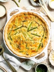 Creamy asparagus quiche with Gruyère cheese, flaky crust, and fresh dill, perfect for spring brunch, meal prep, or light dinner. | aheadofthyme.com