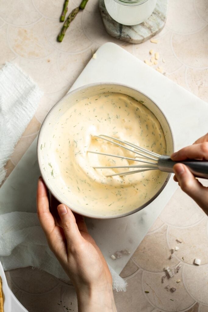 Creamy asparagus quiche with Gruyère cheese, flaky crust, and fresh dill, perfect for spring brunch, meal prep, or light dinner. | aheadofthyme.com