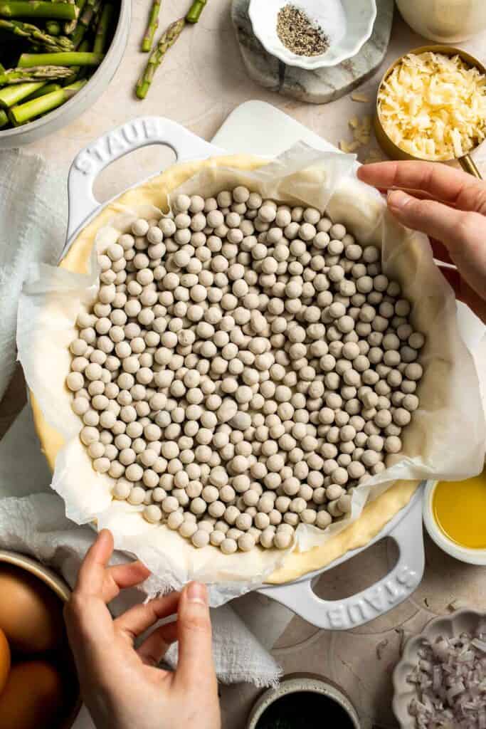 Creamy asparagus quiche with Gruyère cheese, flaky crust, and fresh dill, perfect for spring brunch, meal prep, or light dinner. | aheadofthyme.com