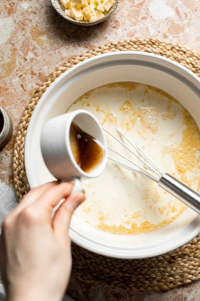 Overnight vanilla bean French toast casserole with buttery topping, perfect make ahead breakfast for holidays, brunch, and cozy weekends. | aheadofthyme.com