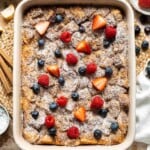 Overnight vanilla bean French toast casserole with buttery topping, perfect make ahead breakfast for holidays, brunch, and cozy weekends. | aheadofthyme.com