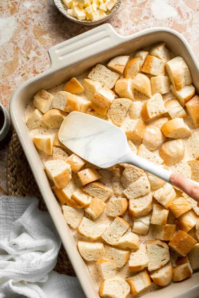 Overnight vanilla bean French toast casserole with buttery topping, perfect make ahead breakfast for holidays, brunch, and cozy weekends. | aheadofthyme.com