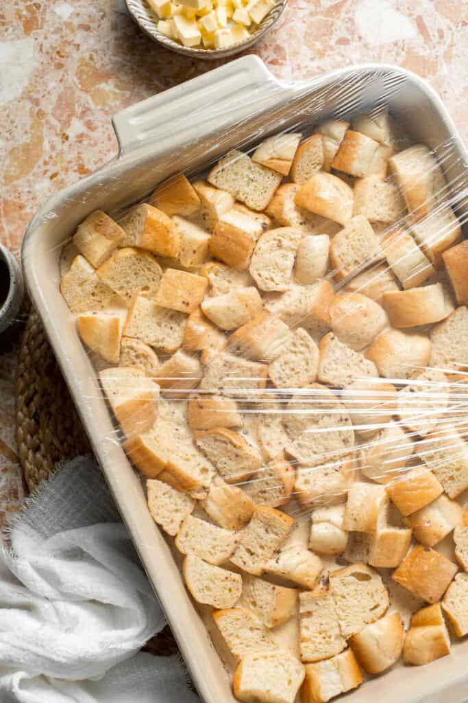 Overnight vanilla bean French toast casserole with buttery topping, perfect make ahead breakfast for holidays, brunch, and cozy weekends. | aheadofthyme.com