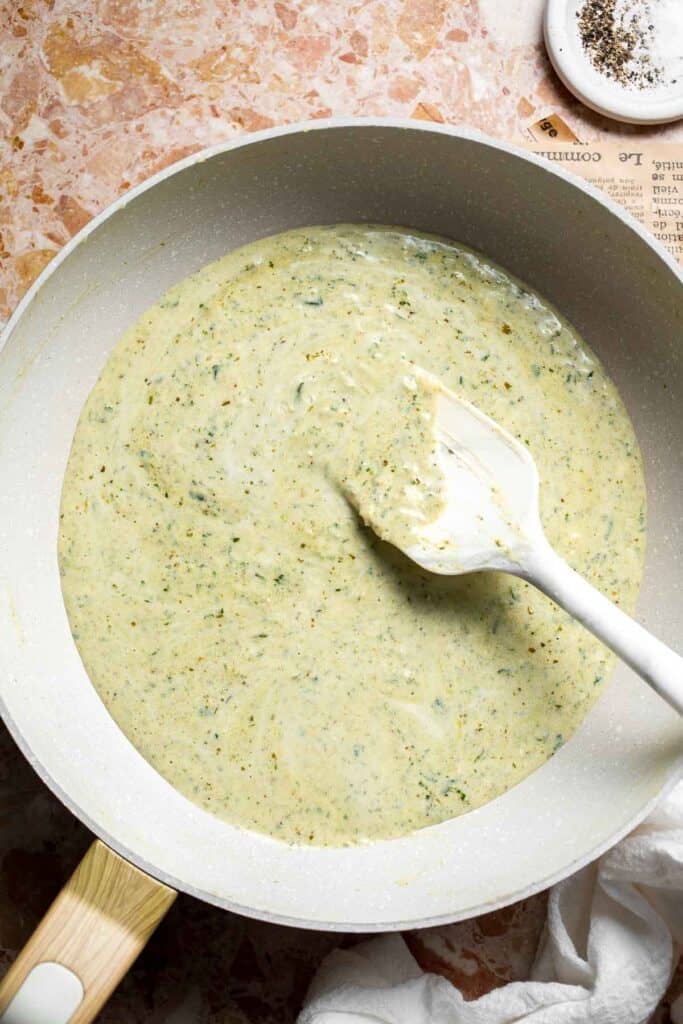 Easy creamy pesto pasta with basil pesto, Parmesan, and garlic. Quick, flavorful weeknight pasta dinner ready in just 20 minutes. | aheadofthyme.com
