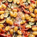 Easy sheet pan gnocchi and vegetables roasted until golden and crispy. A simple one-pan vegetarian dinner ready in 30 minutes. | aheadofthyme.com
