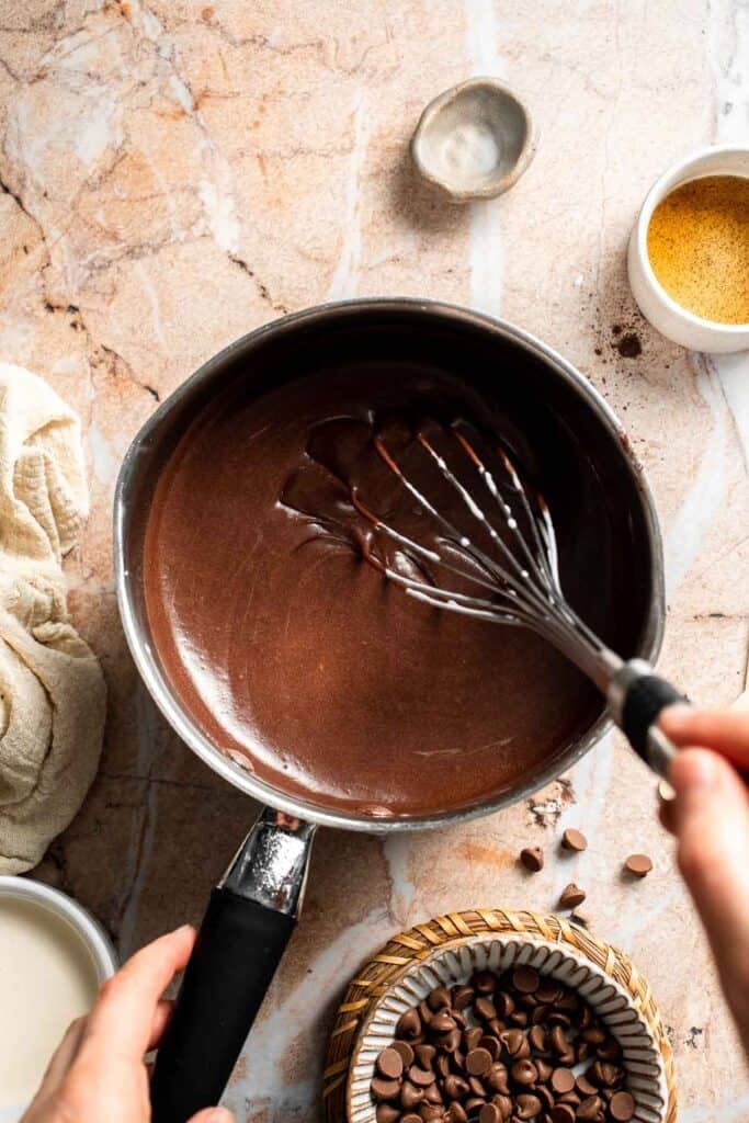 Chocolate mixture whisked smooth.