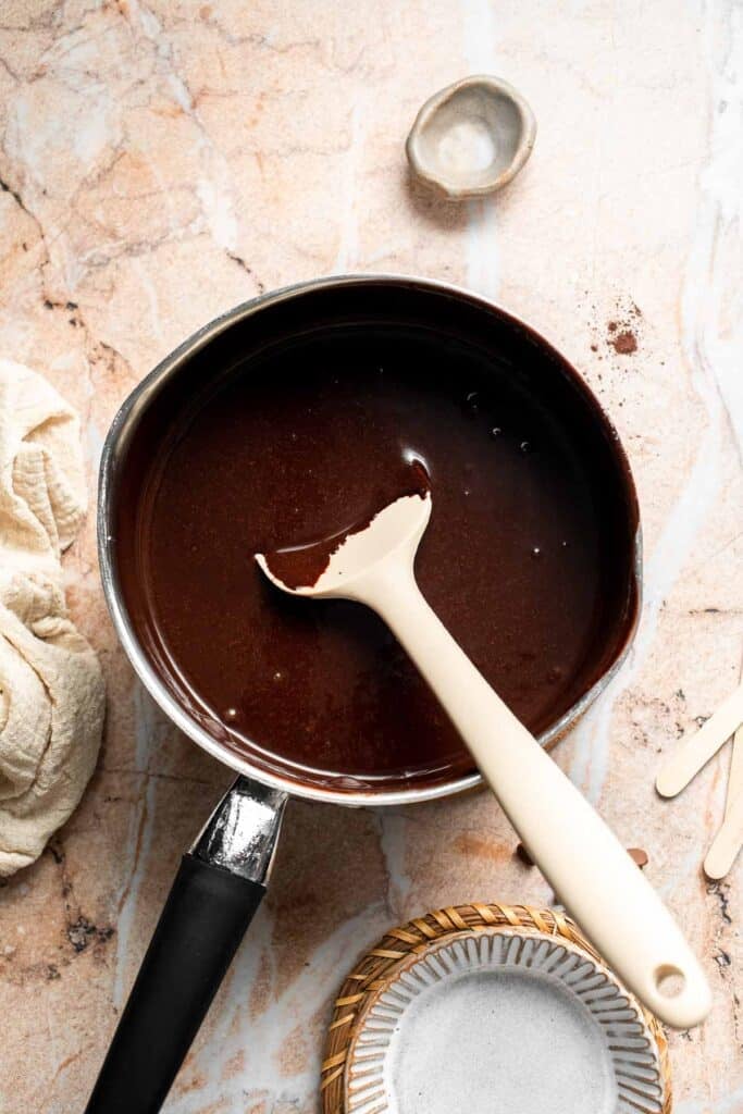Finished fudgesicle mixture ready for pouring into molds.