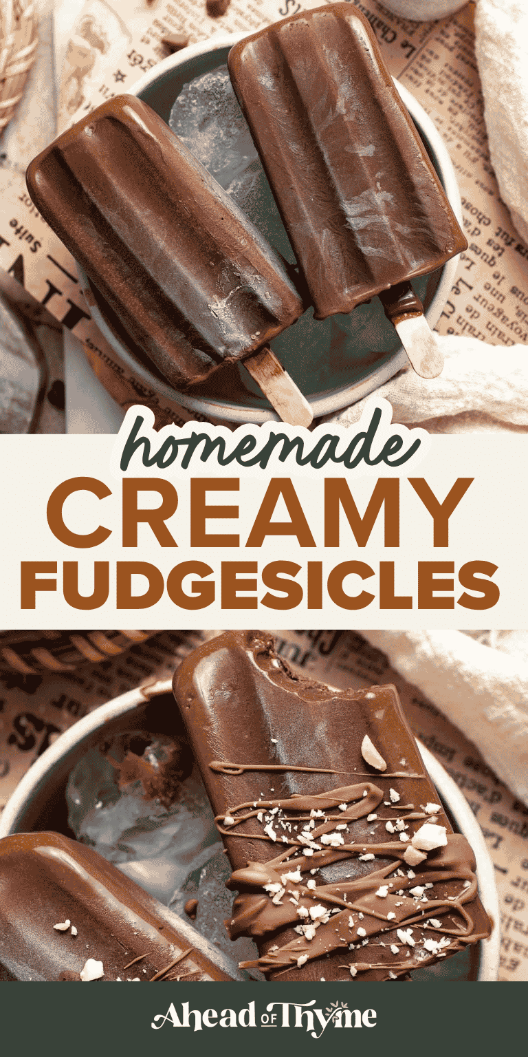 Homemade fudgesicles made with real chocolate, drizzled with melted chocolate and topped with chopped nuts. Easy frozen summer dessert.